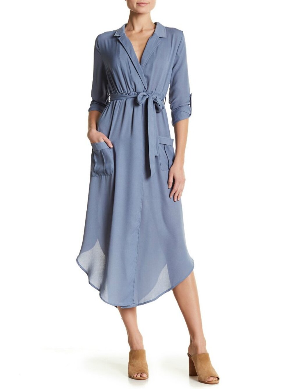 Favlux Blue Chiffon Faux Wrap Midi Dress